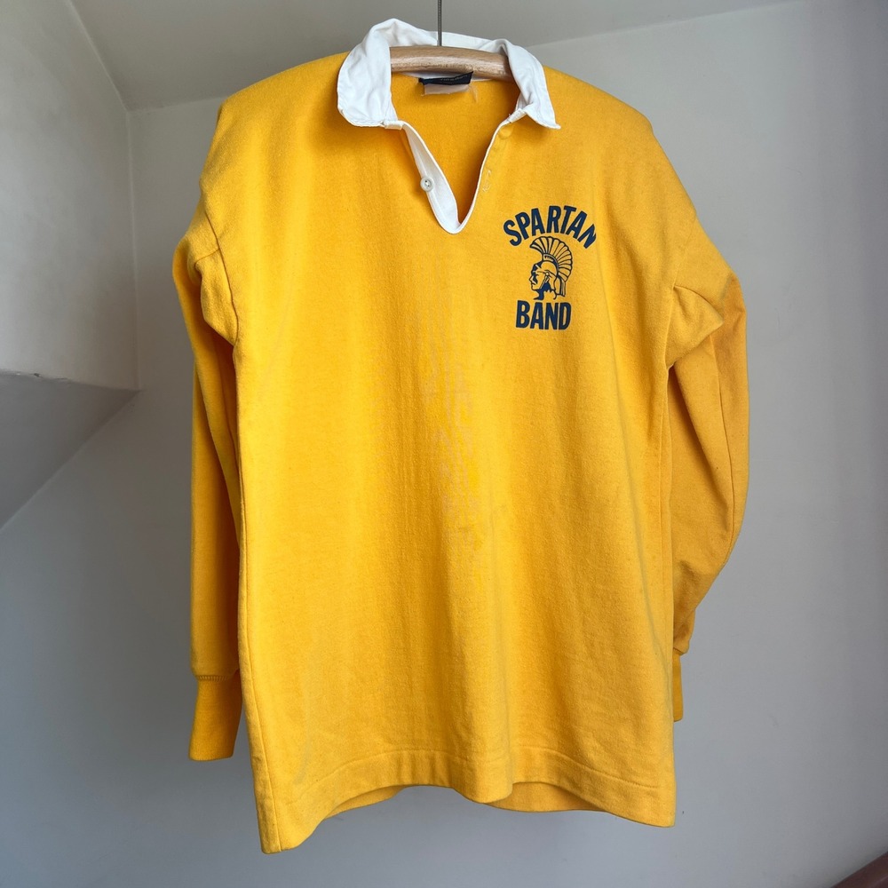 Vintage Canterbury of New Zealand Rugby Shirt L Yellow Spartan Band Collegiate